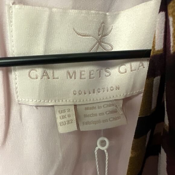 NEW Gal Meets Glam Lindsey 3/4 Slv Dress Sze 2 Windowpane Multi Tie Neck Pockets - Picture 4 of 13